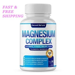 2 BOTTLES—Decent Nature Magnesium Complex1000mg-7Elemental Magnesium Capsules