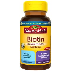 Nature Made Maximum Strength Biotin 5000 mcg Softgels 120 Count for Hair Skin…