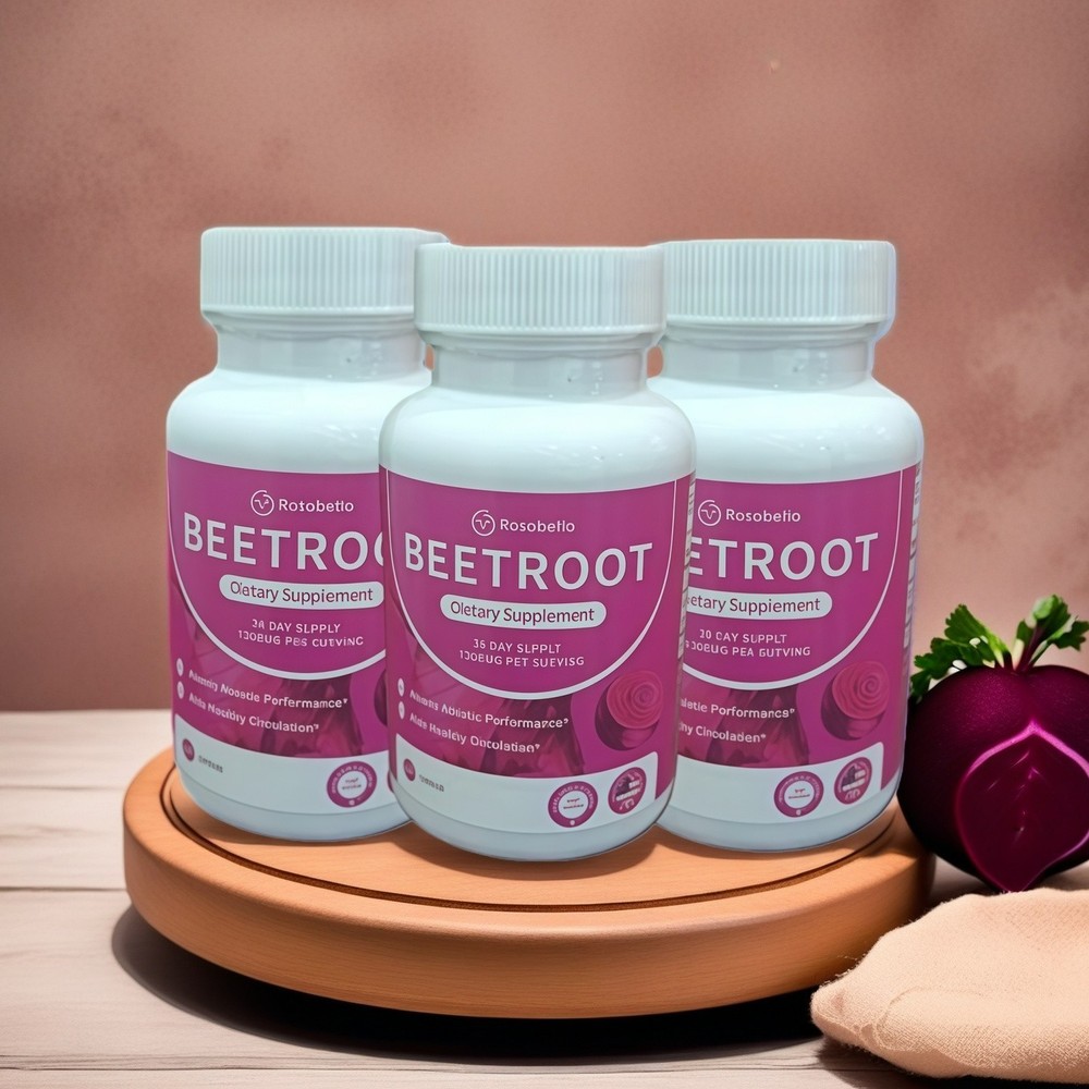 3PCS Rosabella Organic Beet Root 60 Capsules Natural Energy Boost Blood Pressure