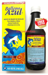 Orange EMULSION BALLENA AZUL COD LIVER OIL ACEITE DE HIGADO DE BACALAO 6.5 OZ FL