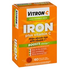 Vitron-C High Potency Iron Supplement with Vitamin C, 60 Count