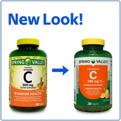 Spring Valley Vitamin C Chewable Tablets Dietary Supplement, 500 mg, 200 Count