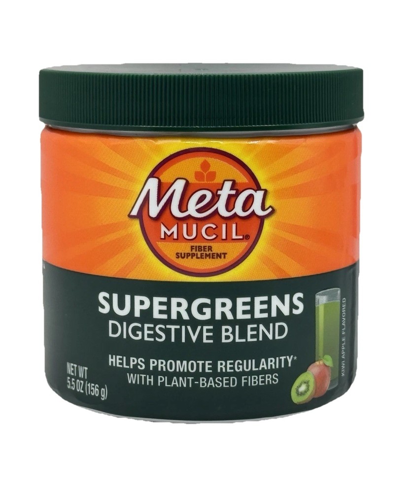 Metamucil Super Greens Digestive Blend Powder Fiber Kiwi Apple 5.5 Oz Ex 2027