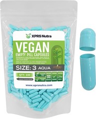 Size 3 Aqua Empty Vegan Capsules Kosher Pill Vegetable Veggie Veg Caps