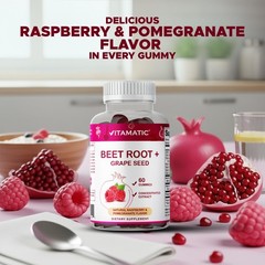 Vitamatic Beet Root Gummies with B6, B12, Grape Seed, 60 Count (Pack of 1)