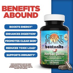 Yerba Prima Bentonite Clay Plus Herbal Detox, 100 Veg 100 Count (Pack of 1)