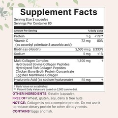 Ingredients Micro Multi Collagen Peptides Complex Types I-V-X Biotin Vit C 240
