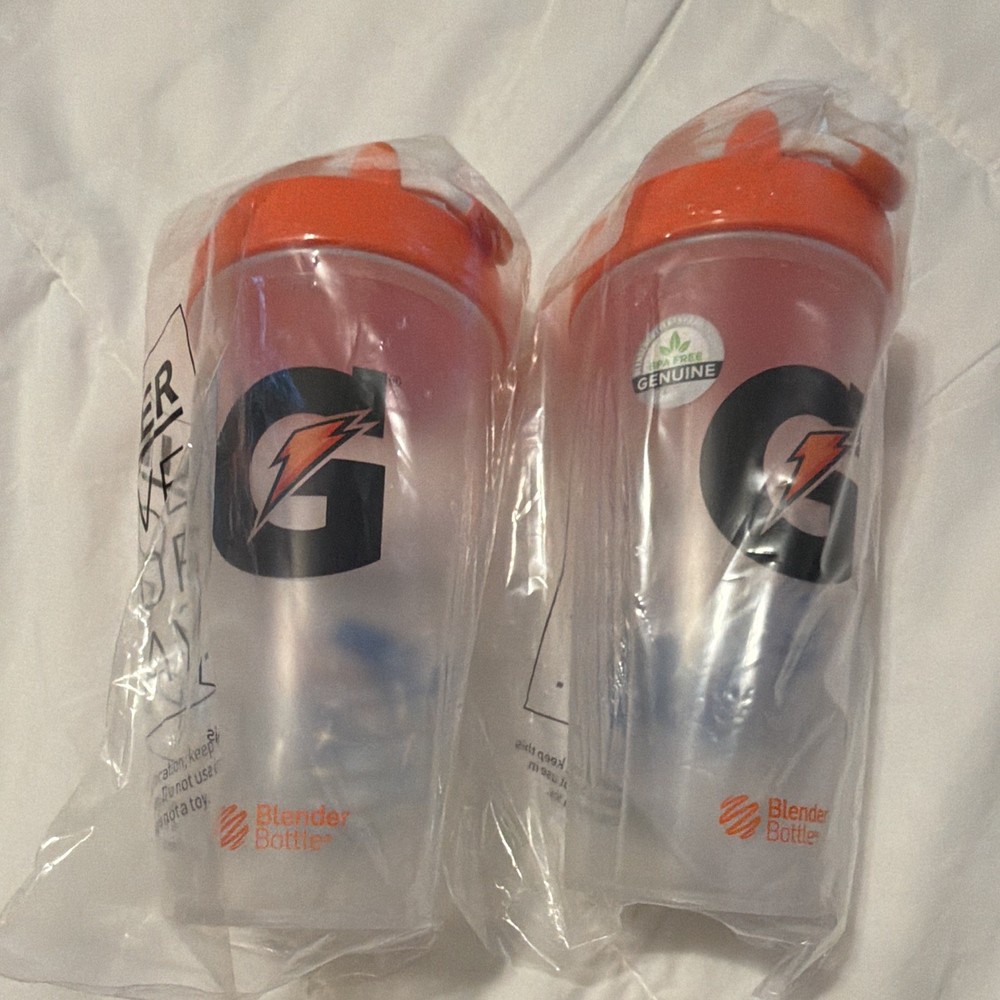 BlenderBottle Gatorade Shaker Bottles Lot of 2 26 fl oz Clear/Orange BPA-Free