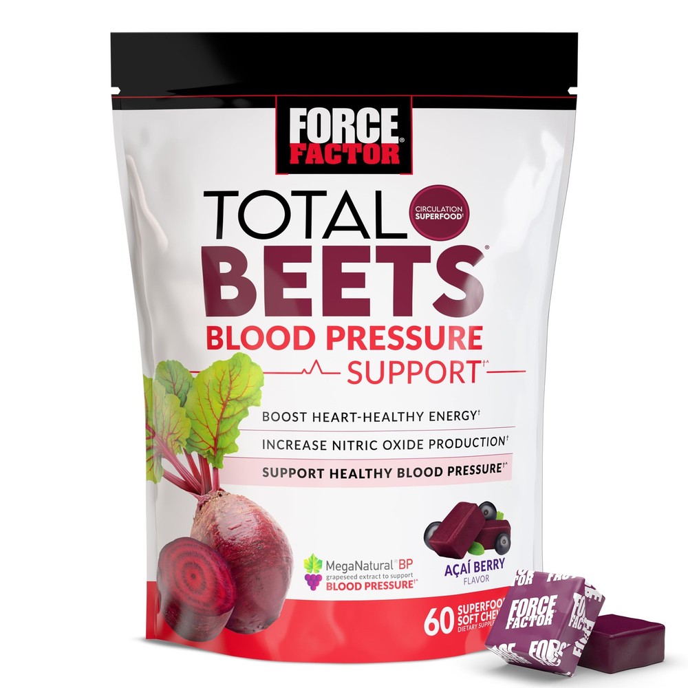 Force Factor Total Beets Blood Pressure Support Supplements with Beet 60 Chews