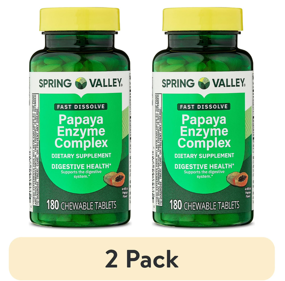 Spring Valley Papaya Enzyme Complex Chewable Tablets Dietary Supplement 2×180 Ct