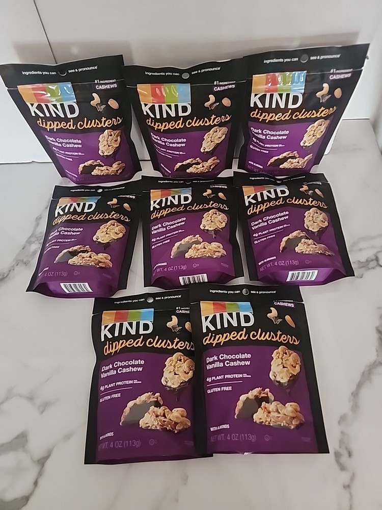 (8) KIND Dark Chocolate Vanilla Cashew Dipped Clusters, 4 oz Each, Best By 01/26