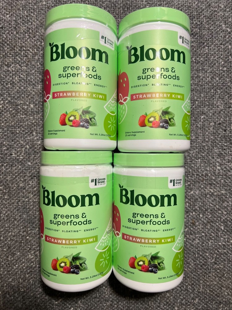 LOT OF 4 BLOOM Greens & Superfoods – STRAWBERRY KIWI – 100 Servings BB 12/2026