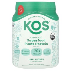 2 X KOS, Organic Superfood Plant Protein Powder, Unflavored & Unsweetened, 1.5