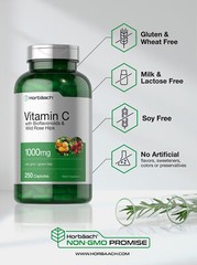 Vitamin C 1000mg | 250 Capsules | With Bioflavonoids and Rose Hips | by Horbaach
