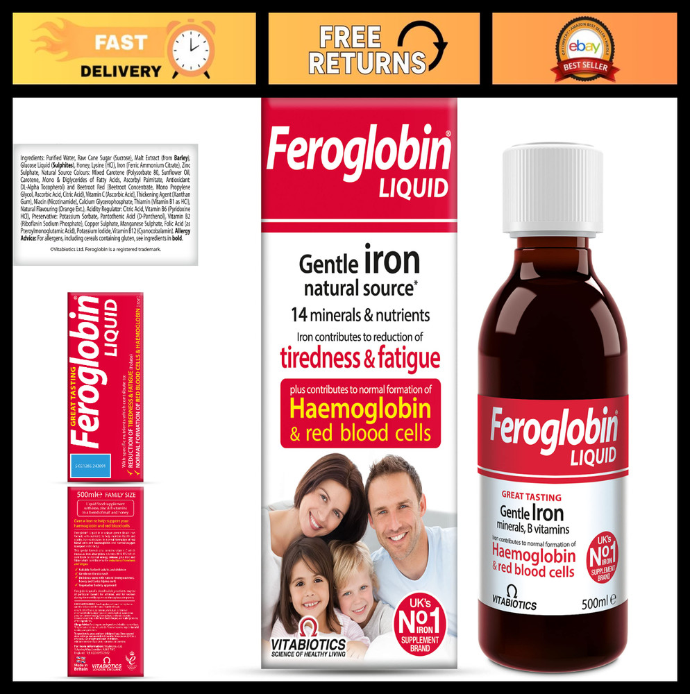 Organic Feroglobin Liquid 500ml – Iron Supplement, Energy Boost, Vegan Formula