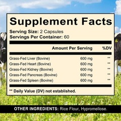 Pure Grass Fed Beef Liver Capsules 30/60/120Caps 3000mg Natures Multivitamin