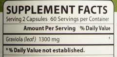 Graviola 120 Capsules Bottle, 1300 mg