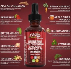 Liquid Drops Supplement Ceylon Cinnamon formulated with Bitter Melon Organic Ber