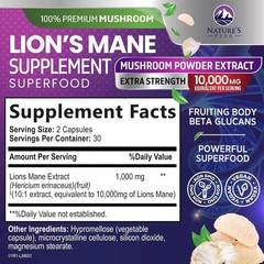 Lions Mane Supplement Capsules 10,000mg, Premium Lions Mane Mushroom for Support