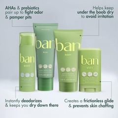 Ban Total Body 4 Pack Bundle: Unscented Roll-On Deodorant 2.3oz, Private Part…