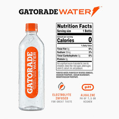 Gatorade Water, Unflavored, Electrolyte Infused for Great Taste, Alkaline PH 7.5