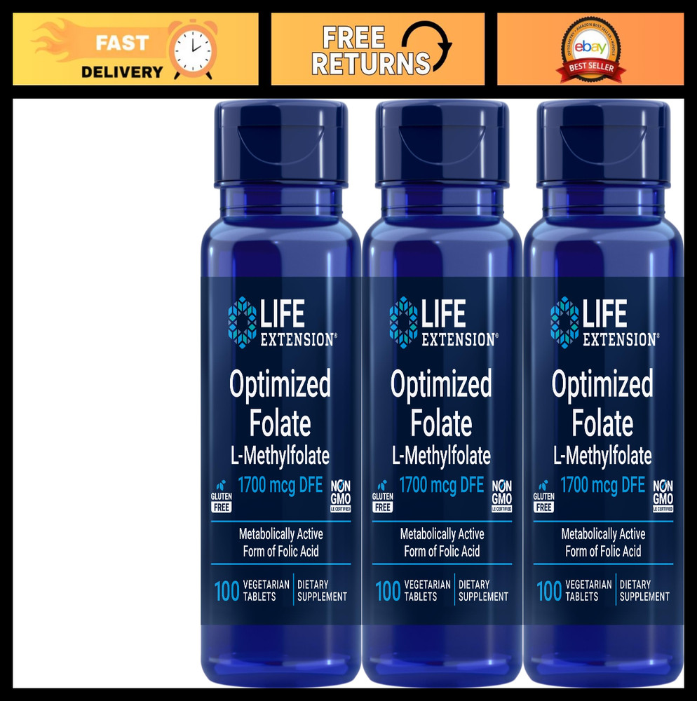 High-Potency Optimized Folate 1700 mcg DFE, 100 Veggie Tablets, 3-Pack