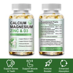 Calcium Magnesium Zinc + Vitamin D-3 Capsules, Bone Muscle Teeth Immune Support