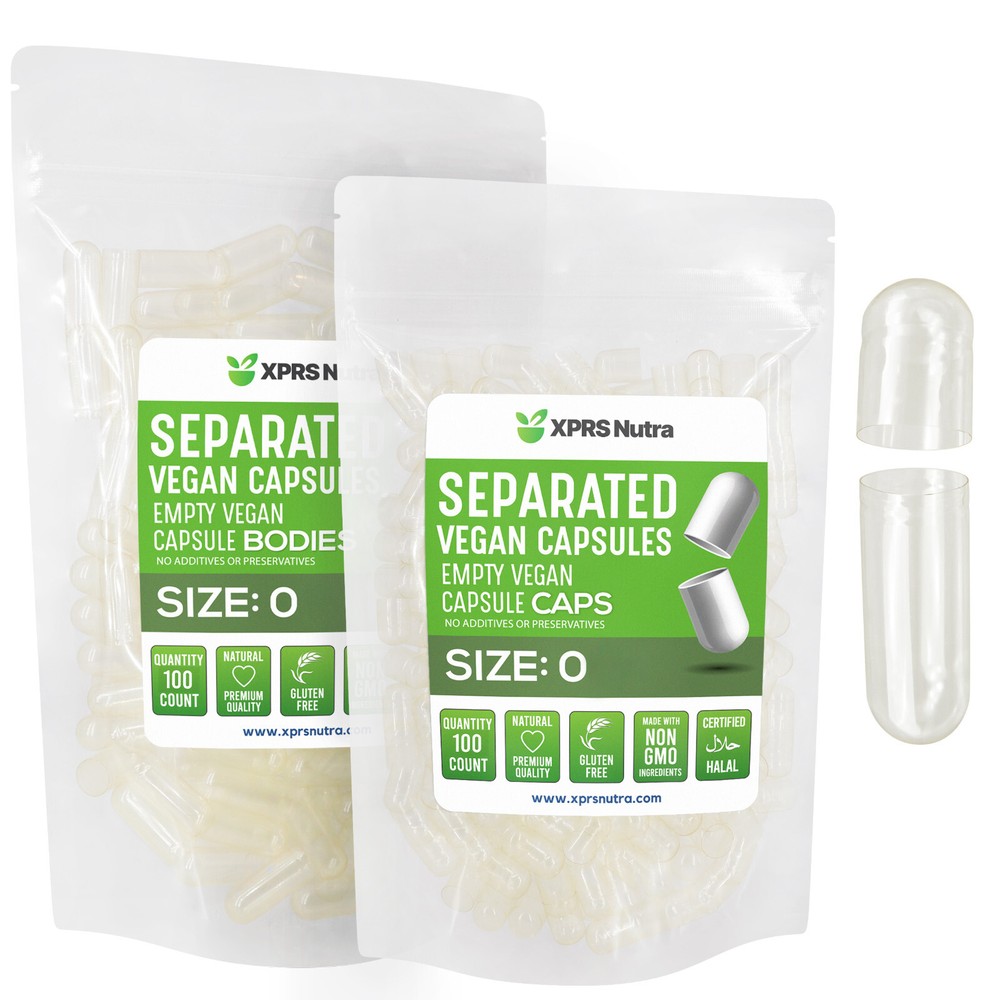 Size 0 Separated Clear Empty Vegan Capsules Veggie Caps Kosher Vegi Pills