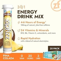 Zipfizz Daily Energy Drink Powder, Pina Colada, 20 Pack | 3in1 Sustained Ener…