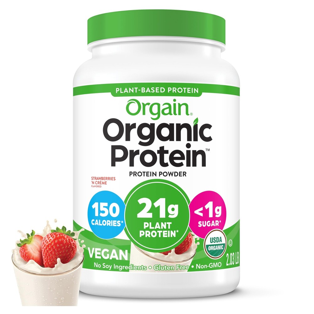 Organic Vegan Protein , Strawberries & Cream – 21g Plant Based Protein, 4g Pr…