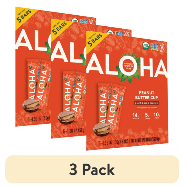 (3 Pack) Aloha Plant-Based Protein Bars, Peanut Butter Cup, 5 Pack