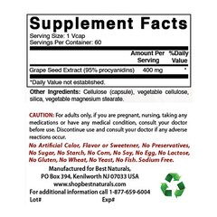 2 Pack Best Naturals, Grape Seed Extract 400 mg 60 Vcaps *Cardiovascular Health*
