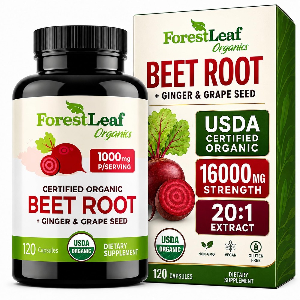 ForestLeaf USDA Organic Beet Root Capsules – 120 Count (Pack of 1), Purple
