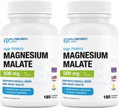 Puregen Labs Magnesium Malate | 500 mg. 180 Vegetarian capsules 2Pk