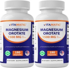 2 Pack Vitamatic Magnesium Orotate Supplement – 1500mg per Serving, 180 Capsules