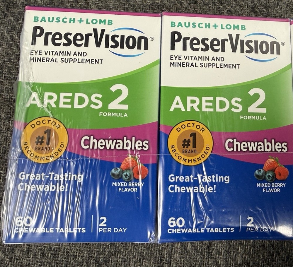 2 Boxes Bausch & Lomb PreserVision Areds 2 Formula 60 Chewables Per Box