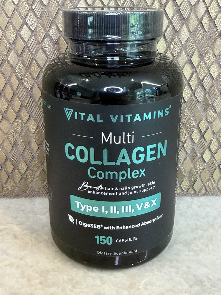 Vital Vitamins Multi Collagen Complex – Type I II III V X – 150 capsules (4/2028