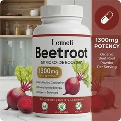 Lemeli Beetroot – 1300mg, Lemeli Beet Root Supplement 60 Capsules （1-5 pack）