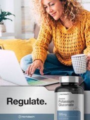 Potassium Gluconate 595 mg | 300 Caplets | Chelated | Vegetarian | by Horbaach