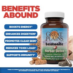 Yerba Prima Bentonite Clay Plus Herbal Detox, 100 Veg Capsules – Food Grade C…