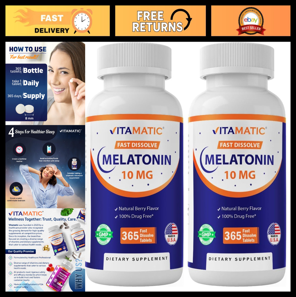 Melatonin 10mg Tablets – Vegetarian, Non-GMO, Gluten-Free, Natural Berry Flavor