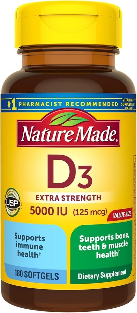 Nature Made Vitamin D3 5000 IU (125 mcg) Softgels 180ct *EXP 06/2027*