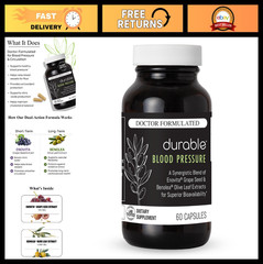 Two-in-One Blood Pressure Support – Olive Leaf & Grape Seed Extract, Boosts Nitr