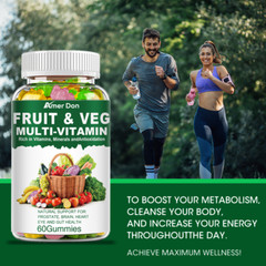Fruits&Veggies Supplement Gummies Boost Metabolism,Energy Support 60Pcs