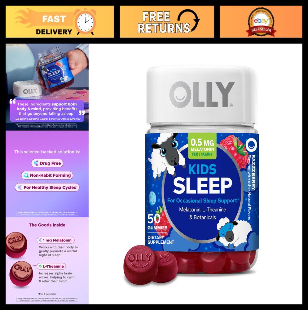 Kids Sleep Gummies with Melatonin & L-Theanine, Raspberry Flavor, 50 Count