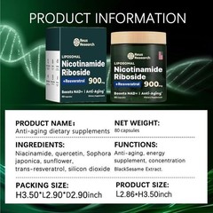 2 Bottle of Reus Research NR900 -NAD+Supplement forSkin Aging Support, Energy