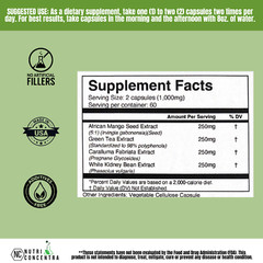 White Kidney Beans Extract, Caralluma, African Mango, Green Tea, Fat Burn.