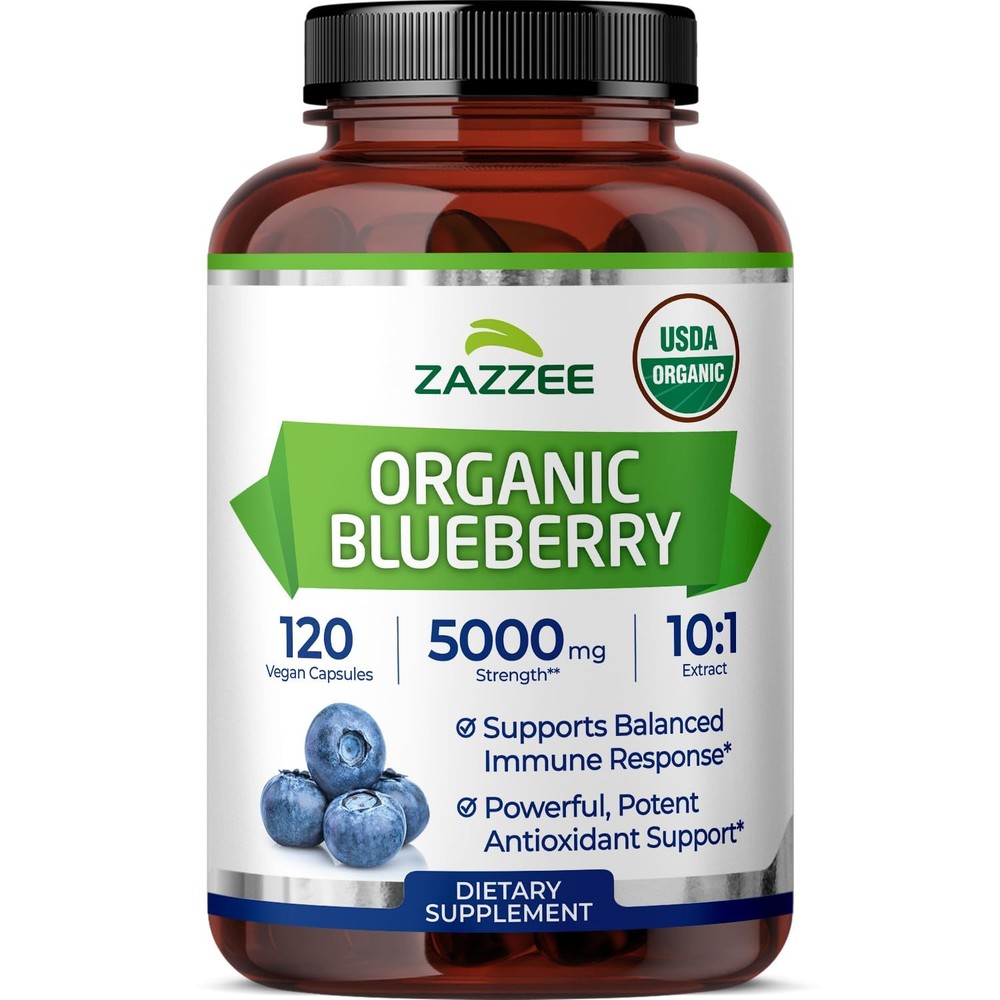 Zazzee USDA Organic Blueberry 10:1 Extract, 5000 mg 120 Count (Pack of 1)