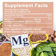 120 Caps Triple Magnesium Complex Supplement – Mag Glycinate, Citrate, Malate