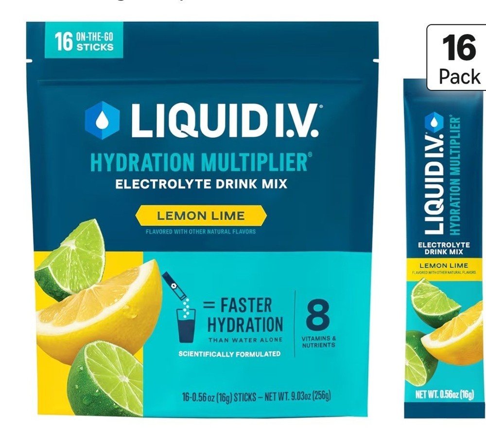 Liquid Iv Hydration Multiplier Electrolyte Powder Lemon Lime Drink Mix, 9.03oz –